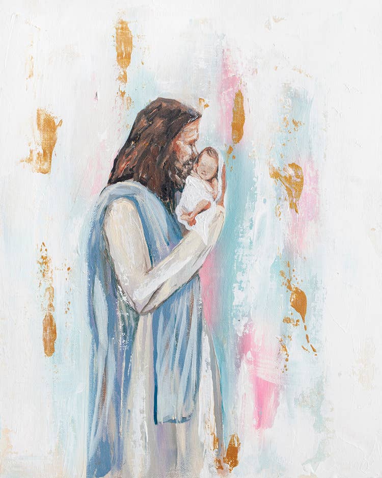 Jesus and Baby 'I Knew You' in Acrylic Gold Frame 4x6: Gray