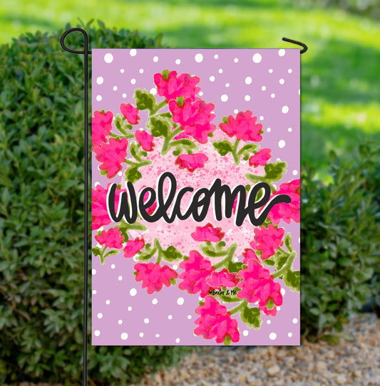 Pink Blossom Welcome Garden Flag - Baxter & Me