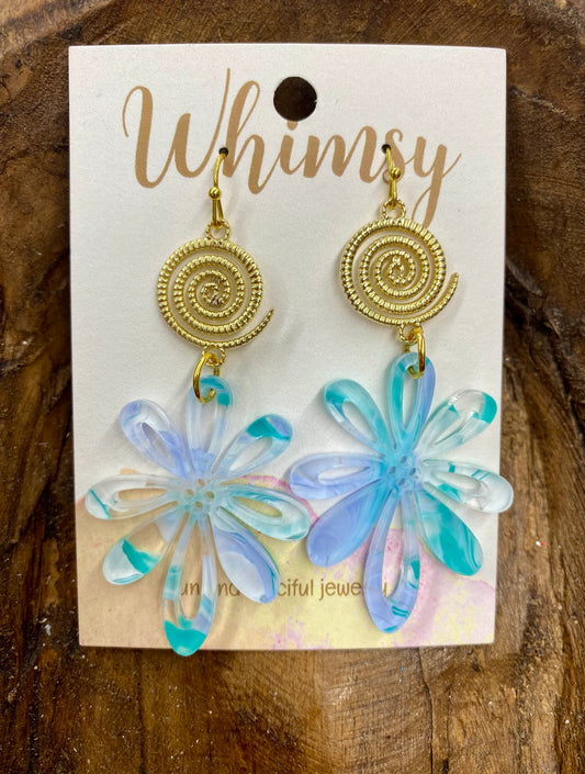 Teal gold earrings flowers / Whimsy Jewels