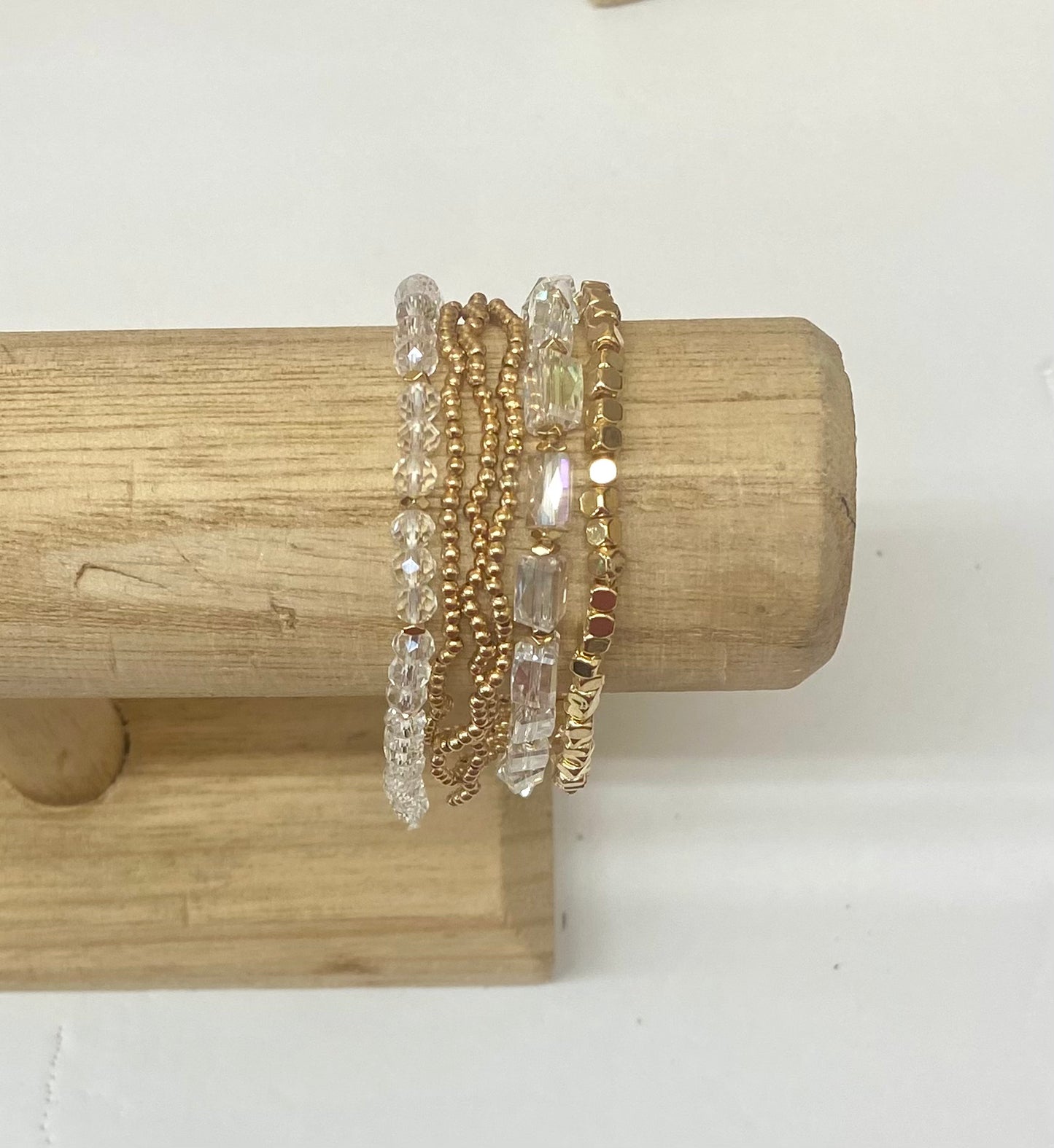 6-Strand Gold and Clear Beaded Braclets