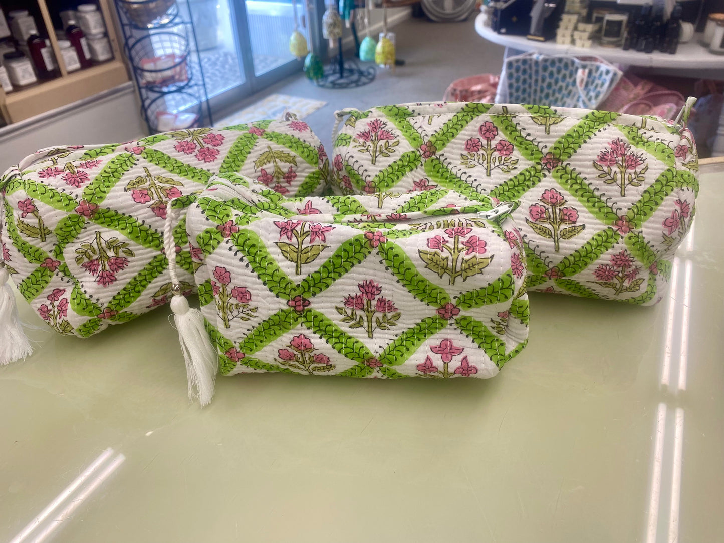 Barry Green and Pink Floral Cosmetic Bag Set 3- Piece