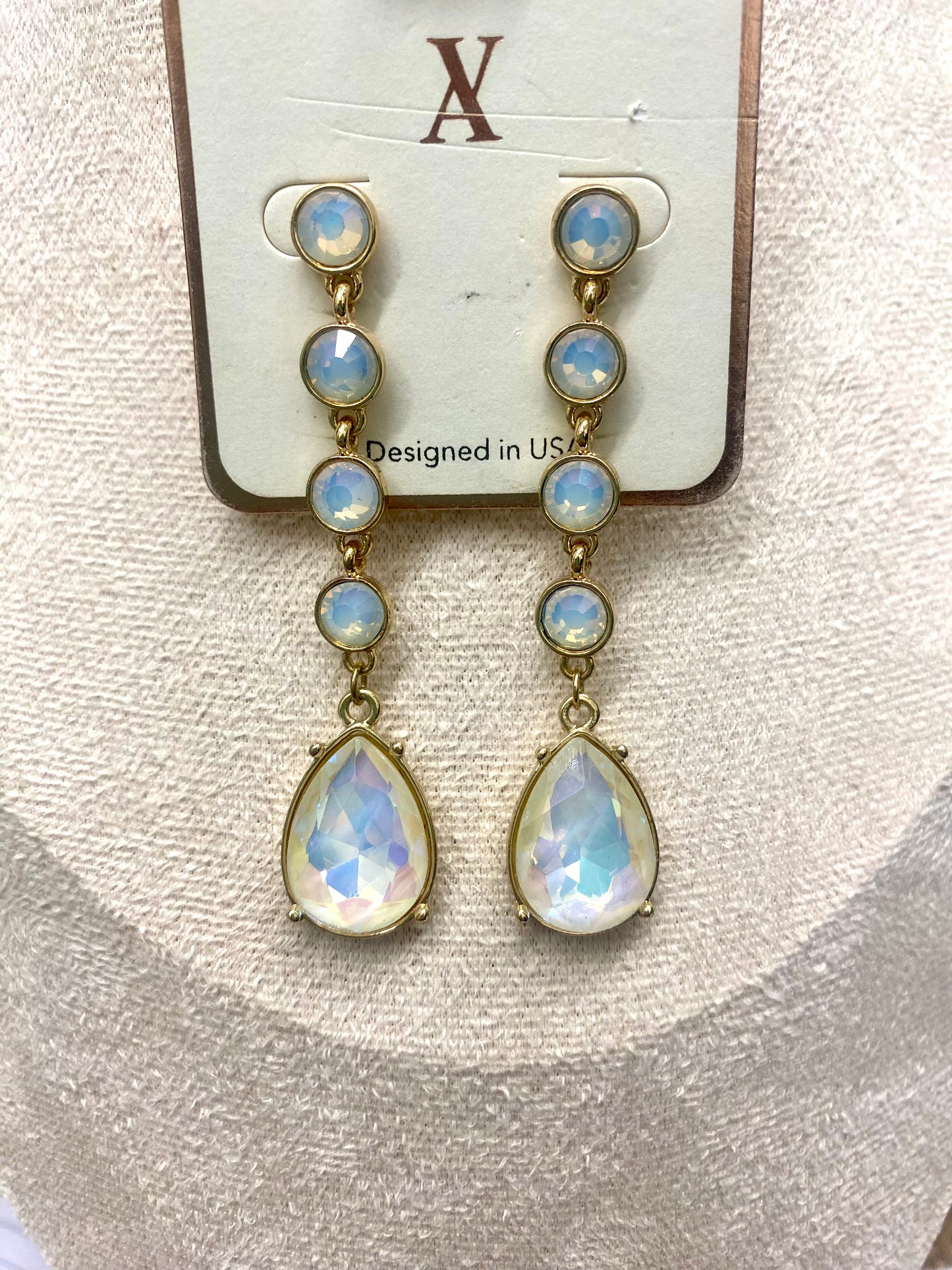 AB Dangle Earrings  Blue, Light Pink, White