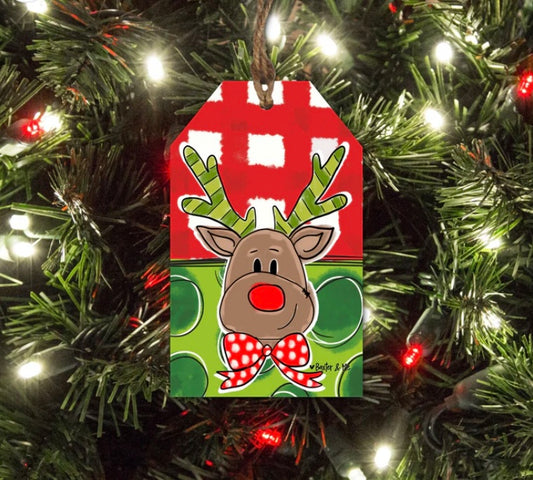 Red & Green Reindeer Ornament - Baxter & Me