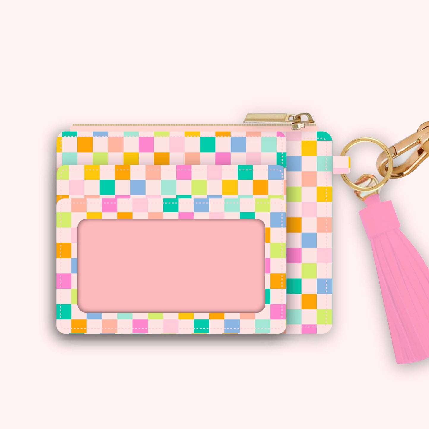 Wallet Keychain | Blush Rainbow Checkers