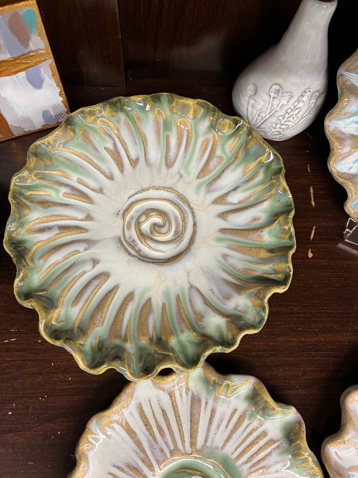 Southern Wildflower Bowl (large) Green & Pearl - Tab Boren Pottery