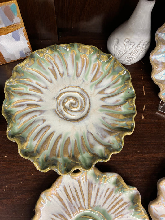 Southern Wildflower Bowl (large) Green & Pearl - Tab Boren Pottery
