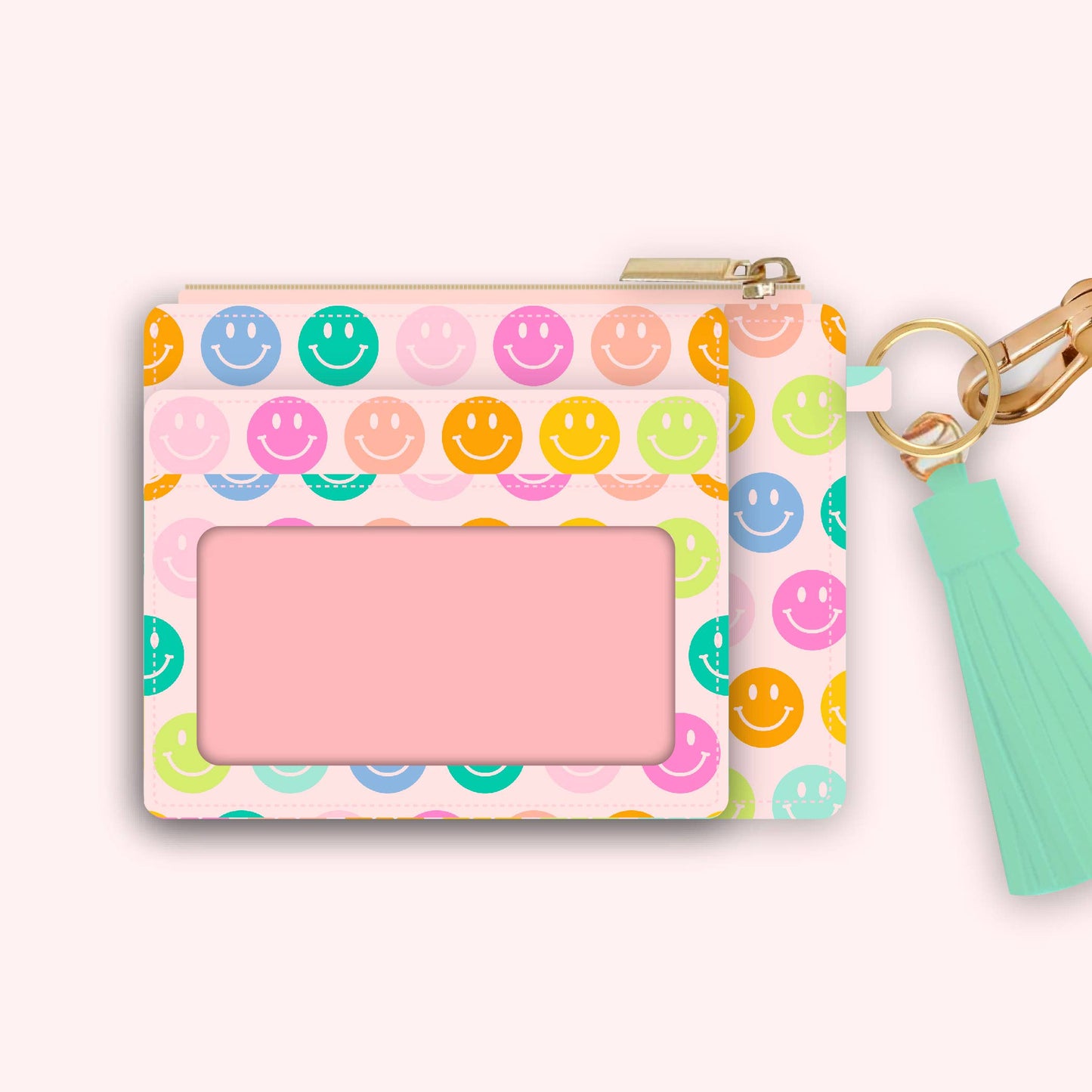 Wallet Keychain | Blush Rainbow Smiley Face