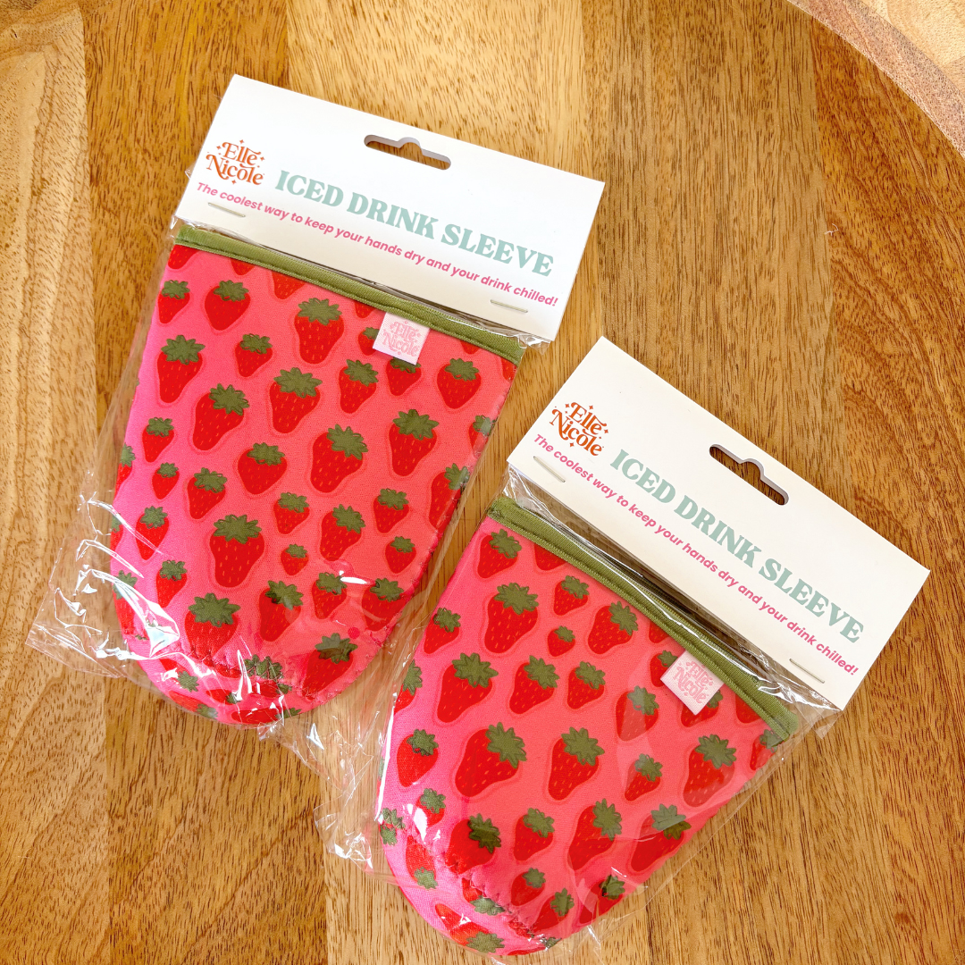 Coffee Cup Cover - Strawberry Field - Iced Drink Sleeve: Large / 24oz