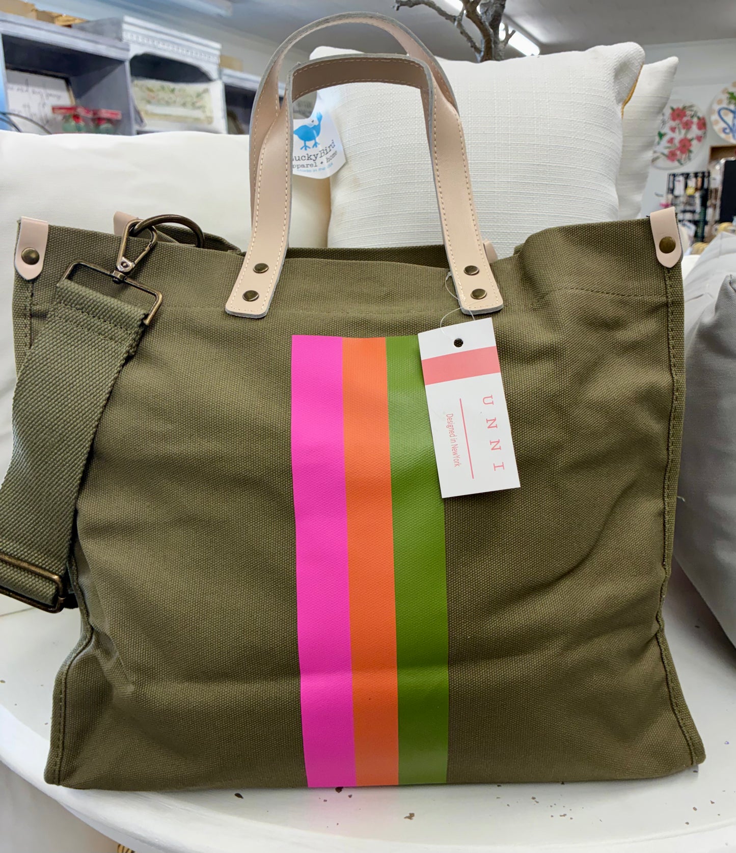 Striped Canvas Tote Bag w/ Guitar Strap