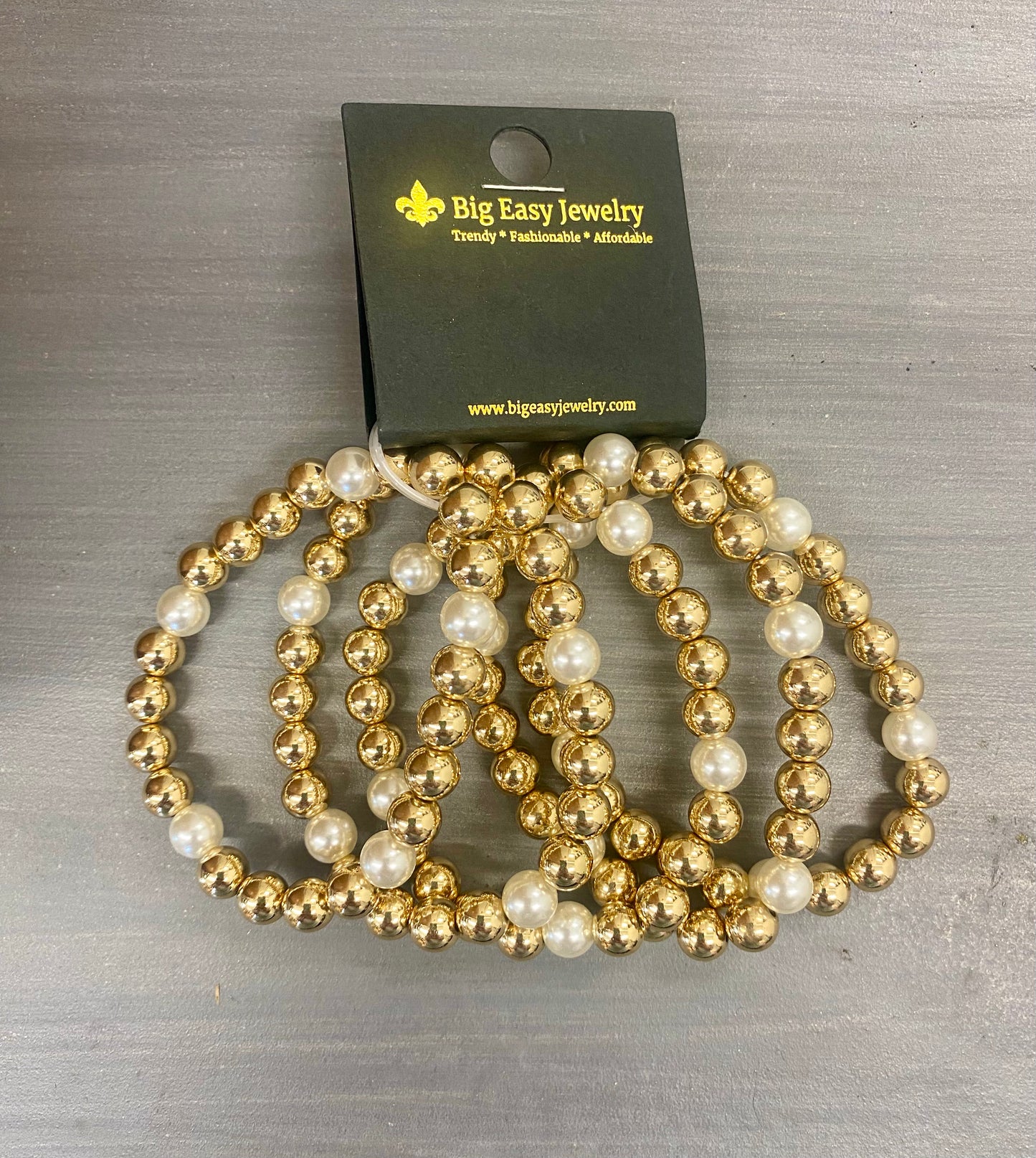 Beaded Gold and Pearl Stretch Bracelet Stack