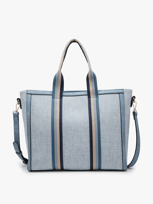 Jen & Co. Haley Canvas Tote w/ Contrast Straps: Grey-Blue