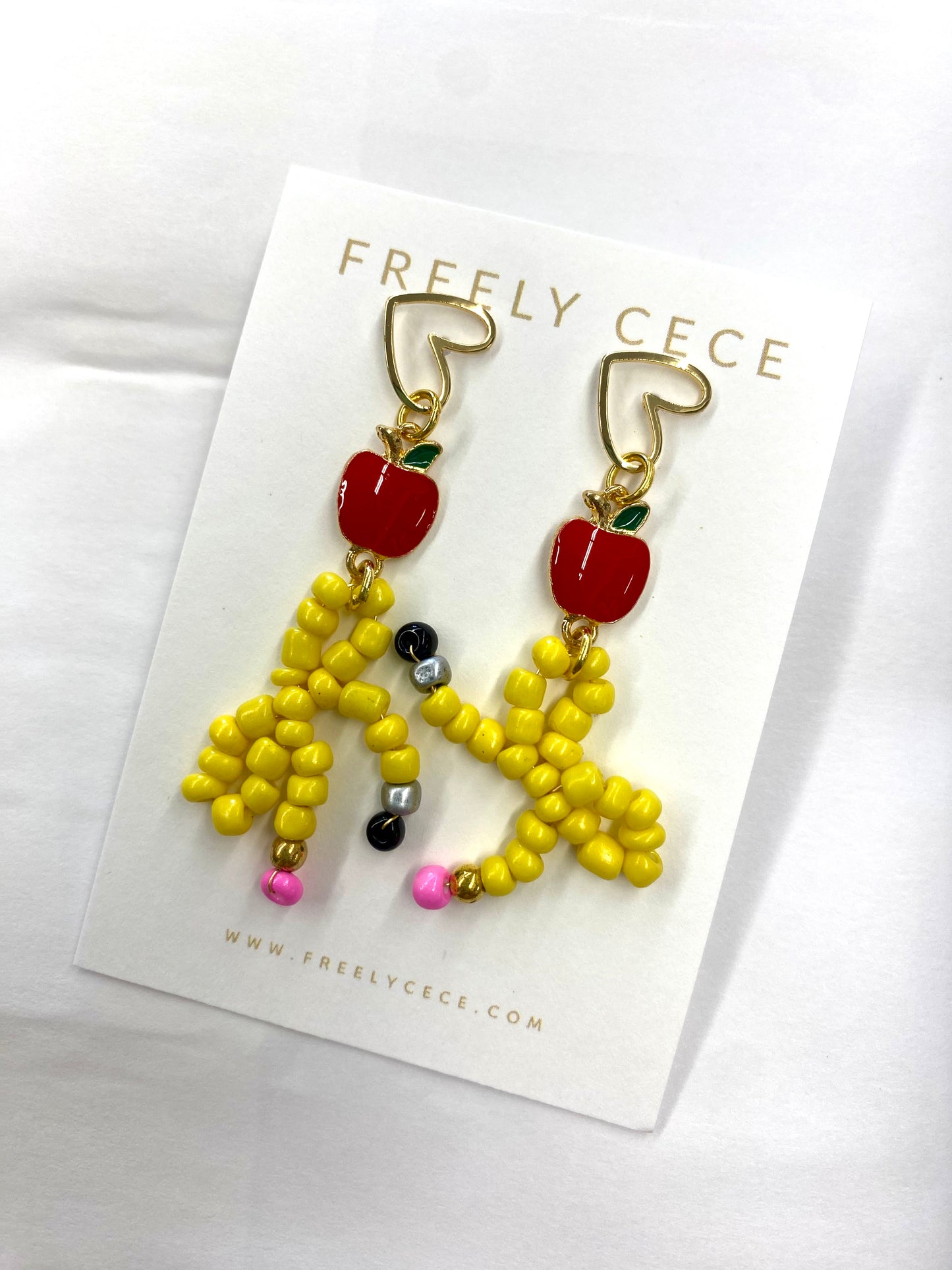 Beaded Pencil Apple Heart Teacher Earrings