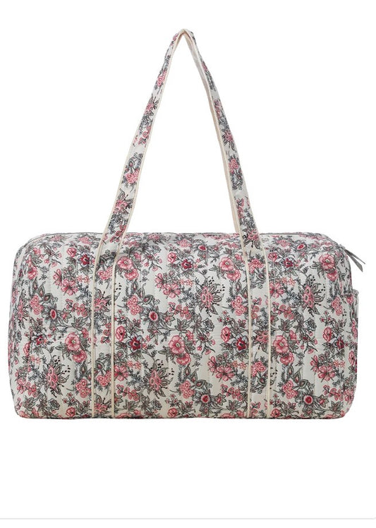Ivory Floral Quilted Weekender Tote Bag