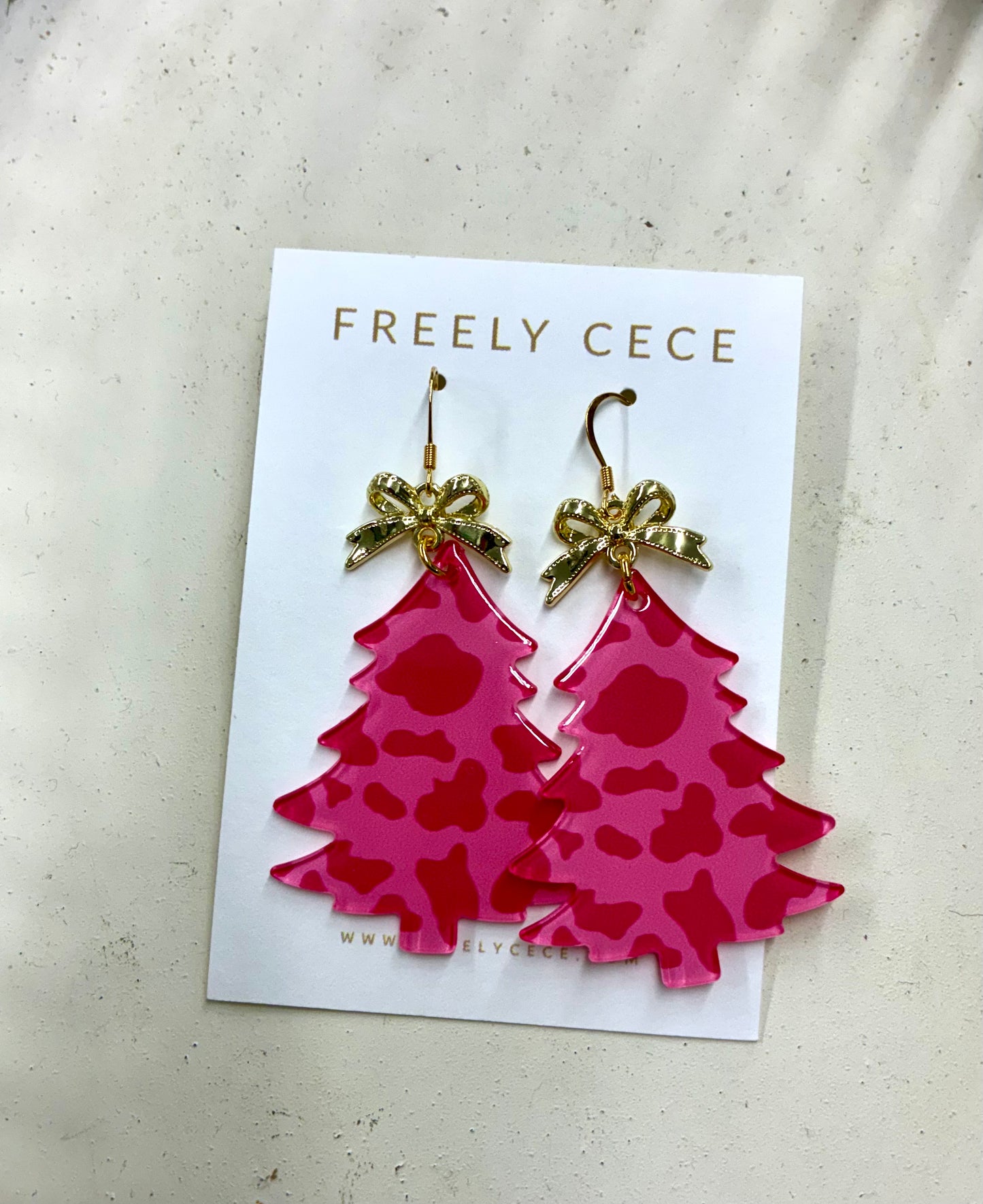 Pink Leopard Christmas Tree Earrings
