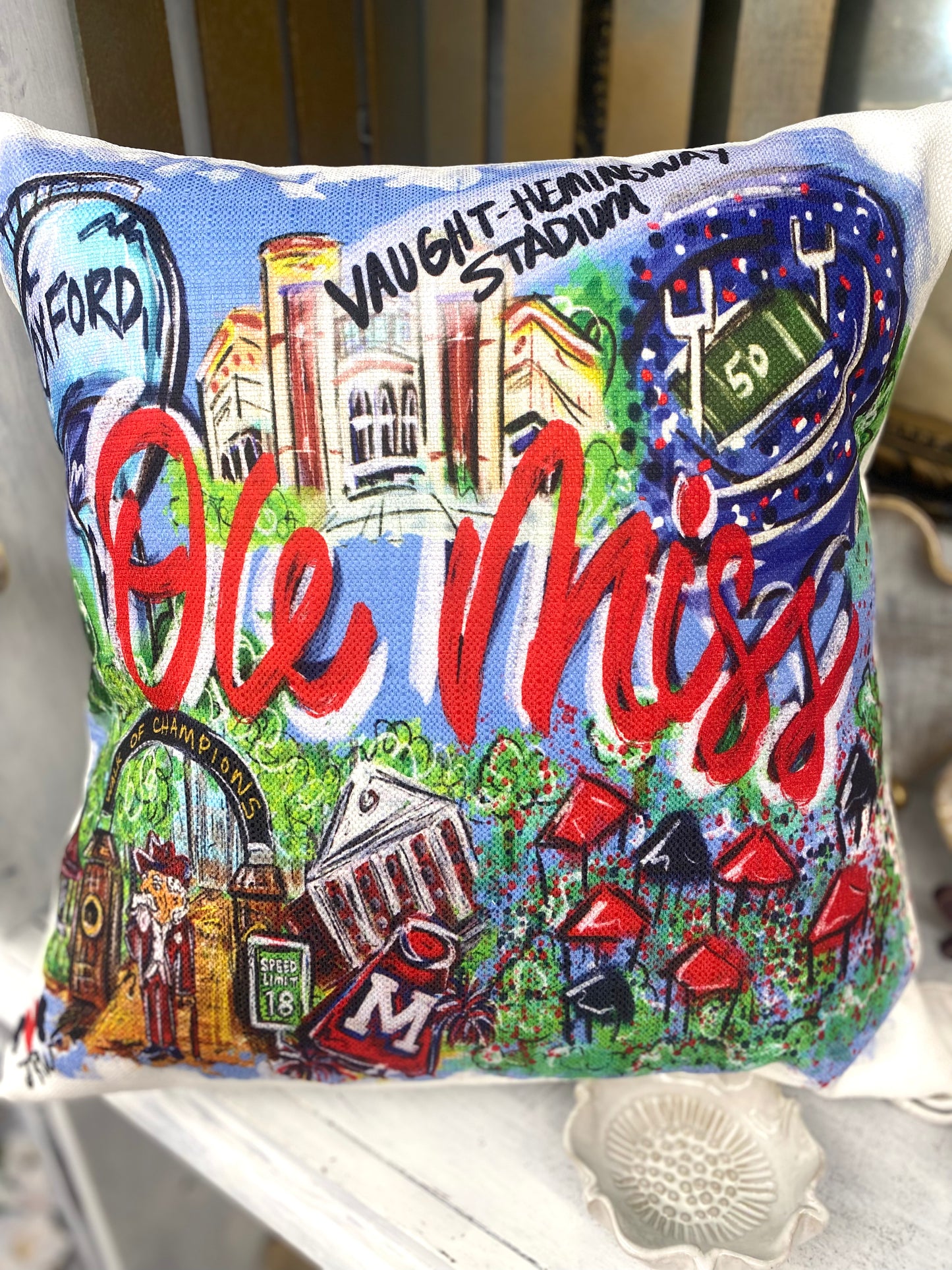 Ole Miss Landmark Pillow 18x18