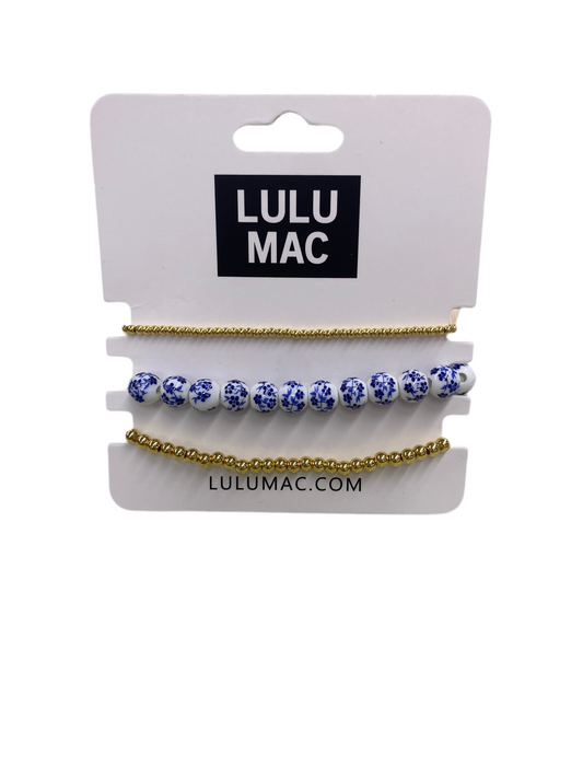 Lulu Mac 3-Strand Blue Flower Bracelet