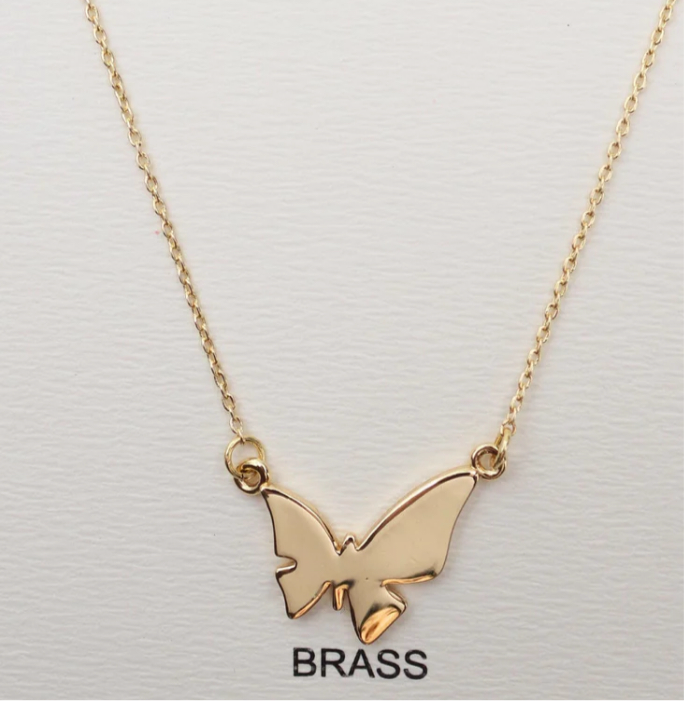 Brass Butterfly Pendant Necklace