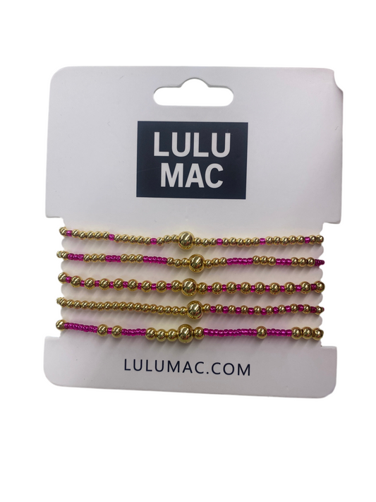 LULU MAC Hot Pink & Gold 5-Strand Bracelets