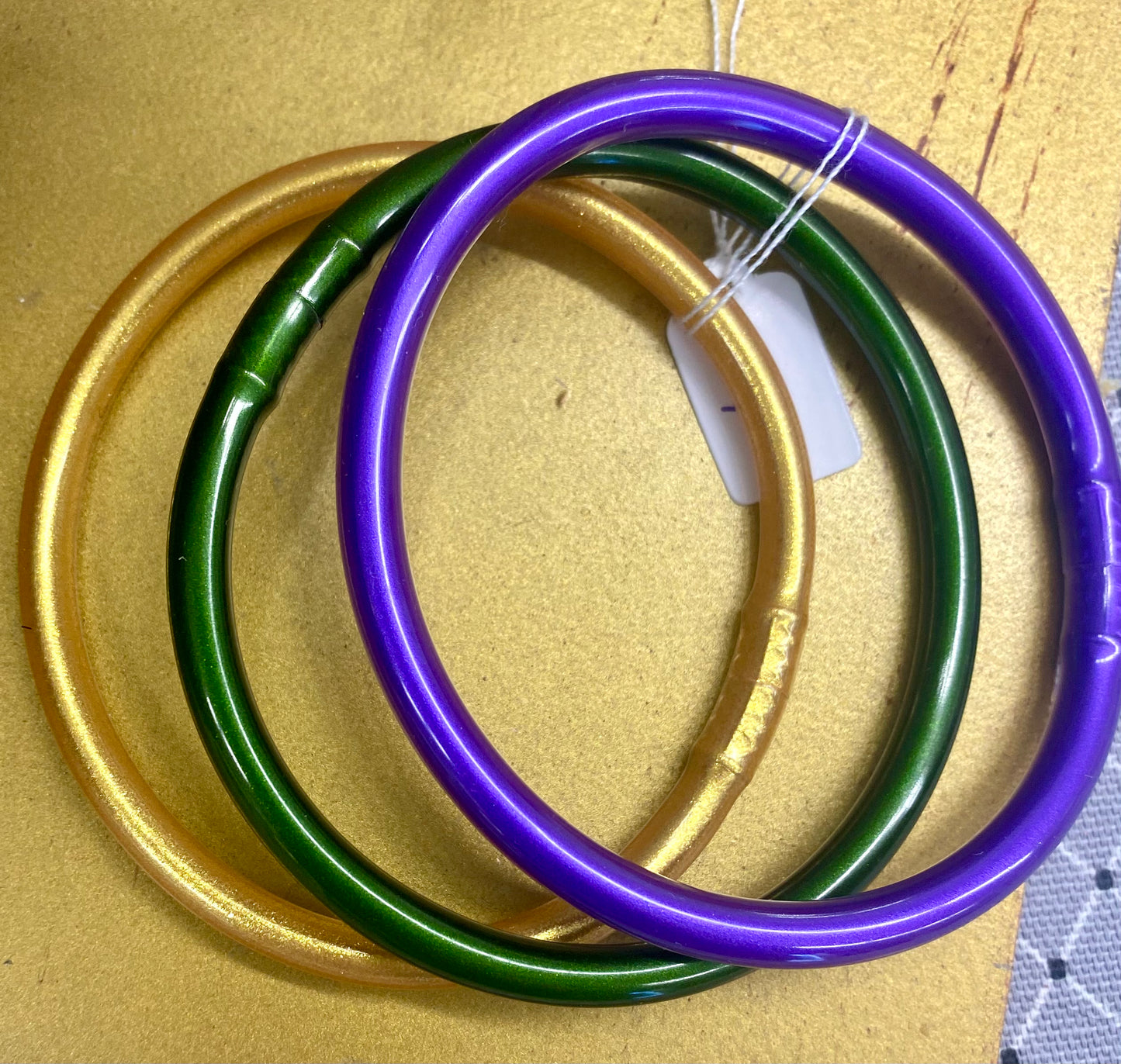 3-Piece Mardi Gras Bangle Bracelets (Purple, Green, Gold)