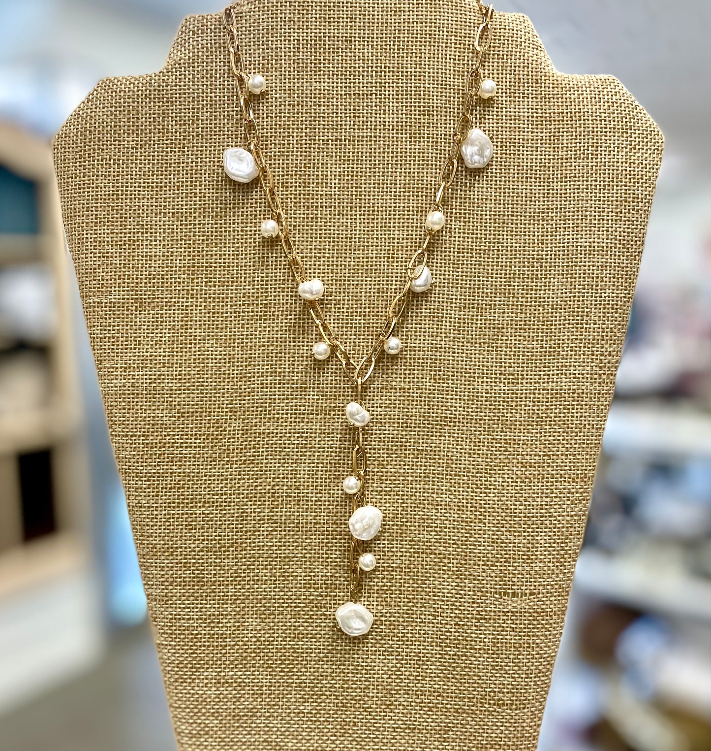 20” Large Pearl Necklace w/ Drop Pearl