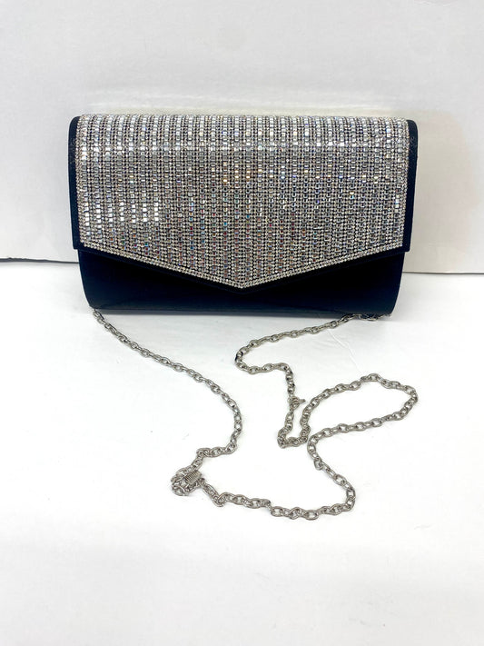 Rhinestone Studded Envelope Clutch Bag / Black or Silver