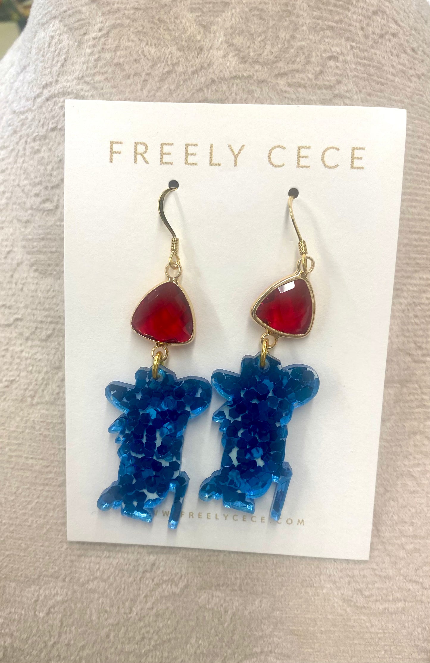 Blue Colonel Earrings with Red Stone