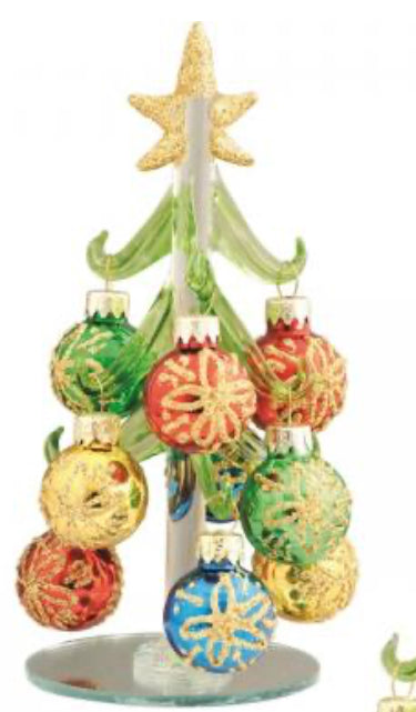 Green Glass 6” Tree Assorted Styles: Striped, Swirl, or Snowflake