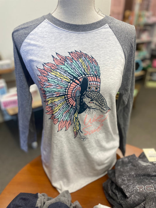 Long Sleeve Raglan Tee - Armadillo Headdress