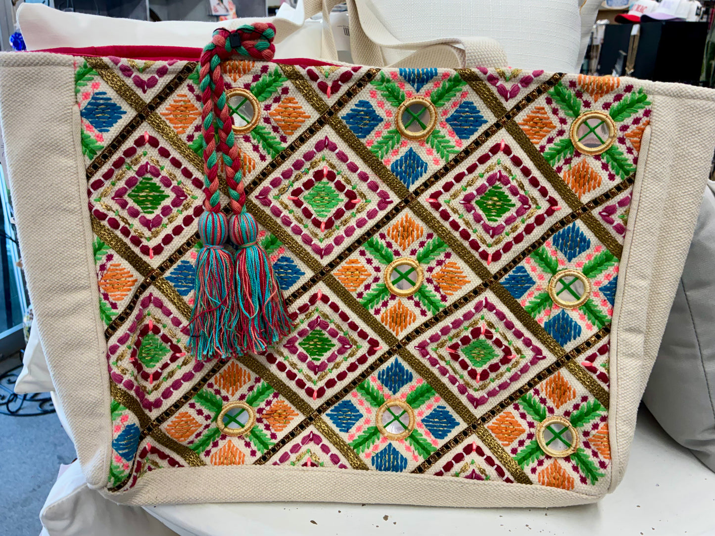 Bohemian Large Woven Multi Color Tote Bag