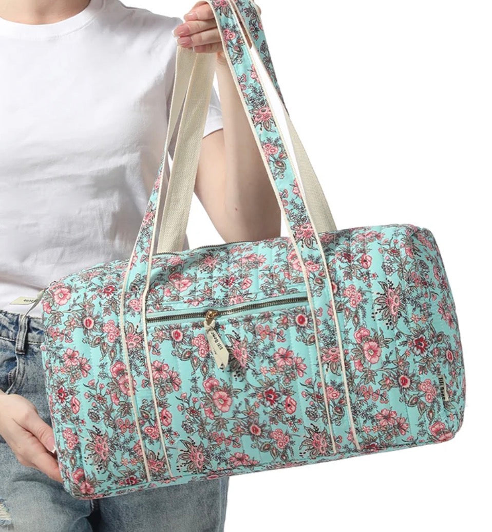 Turquoise Floral Quilted Weekender Tote Bag