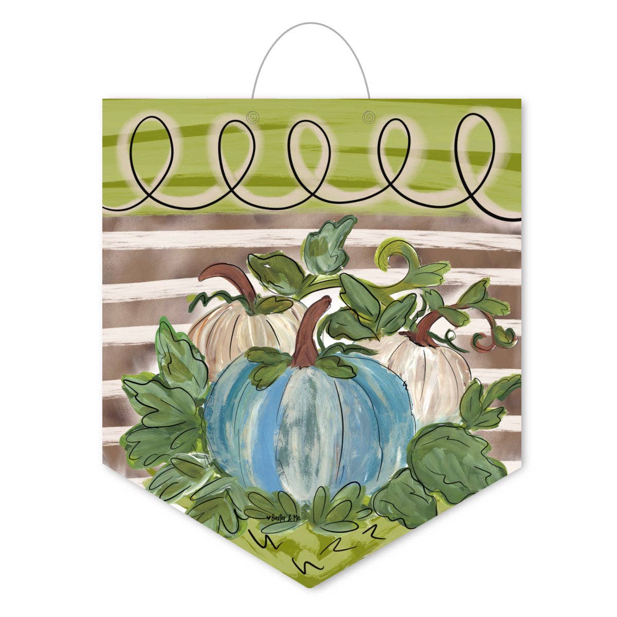 Striped Harvest Blue and White Door Hanger / Store Pickup Only