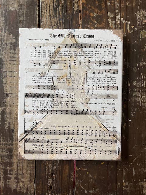 Old Rugged Cross hymn page canvas art print, Christian home: 8x10