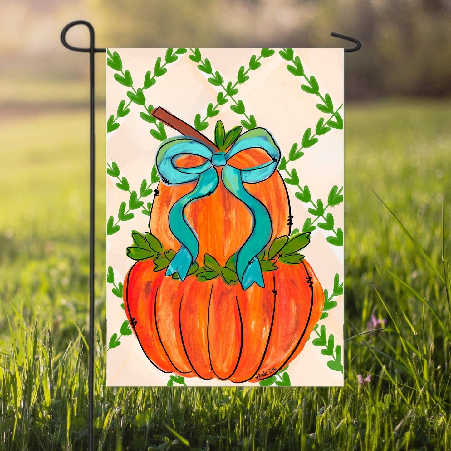Greenery Stacked Pumpkin with Bow Garden Flag