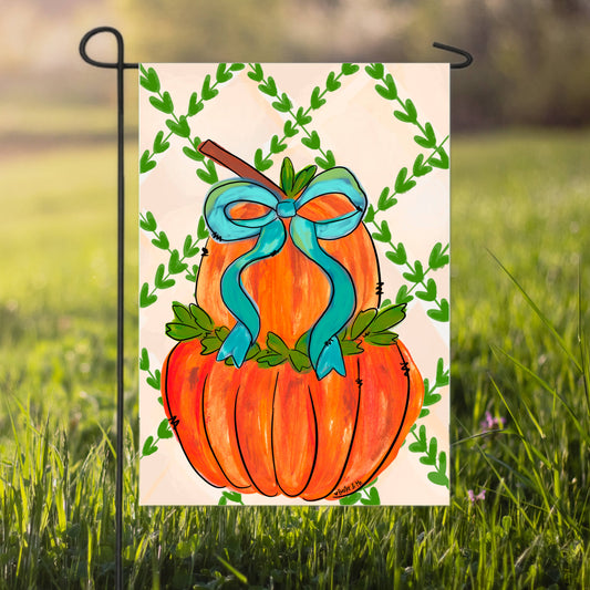 Greenery Stacked Pumpkin with Bow Garden Flag