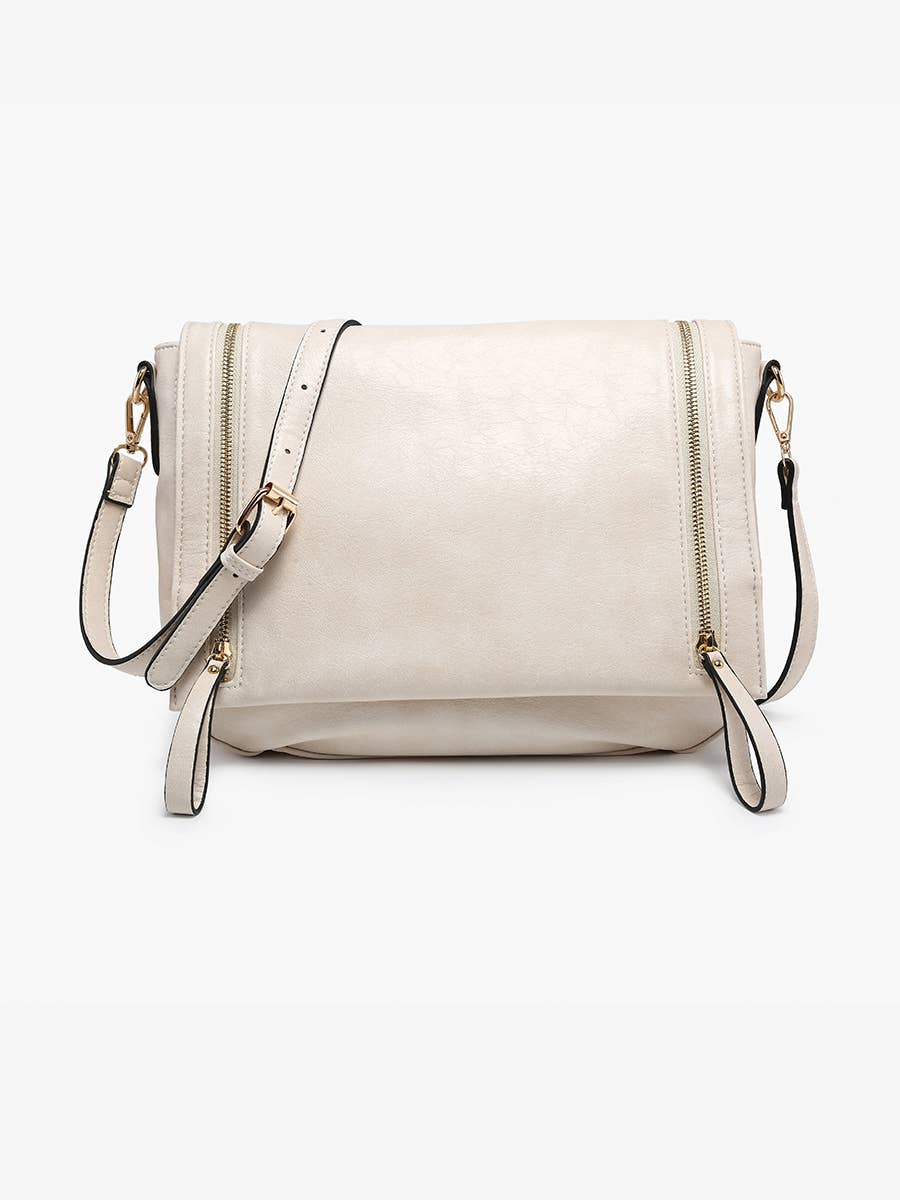 Jen & Co.  Foster Distressed Dual Zip Crossbody: Off White