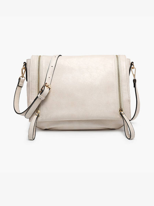 Jen & Co.  Foster Distressed Dual Zip Crossbody: Off White
