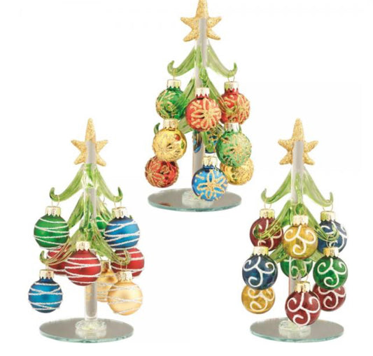 Green Glass 6” Tree Assorted Styles: Striped, Swirl, or Snowflake