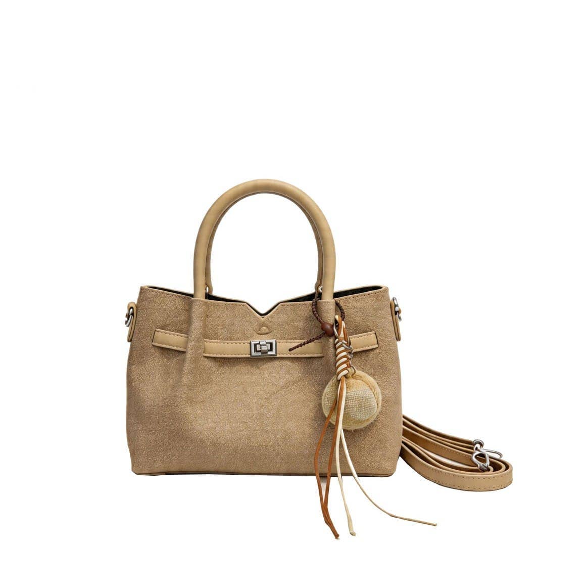 Stella Satchel Crossbody Bag with Tassel Charm: Brown