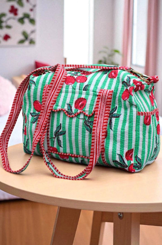 Campbell Green Striped Cherry Duffle Bag