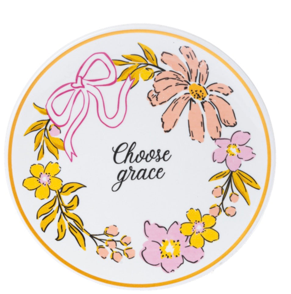 Round Trinket Dish with Inspirational Quotes - Choose Grace, Choose Kindness, Choose Happy