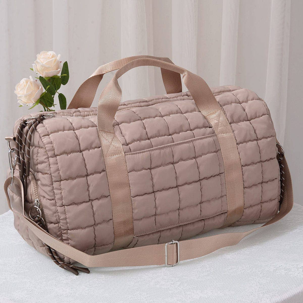 Quilted Puffer Weekender/Duffel Bag: Sage