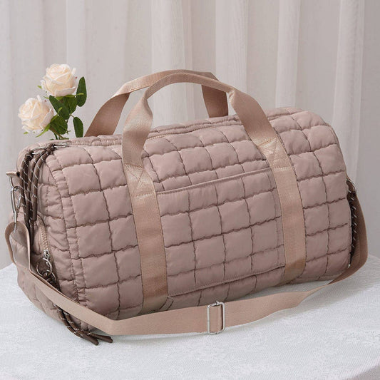 Quilted Puffer Weekender/Duffel Bag: Taupe