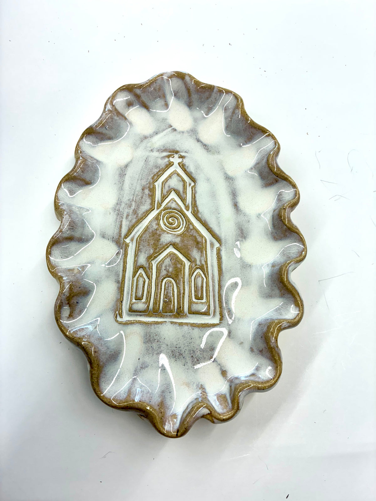 Ruffled Church Plate 8.5”x6” - Tab Boren Pottery #198