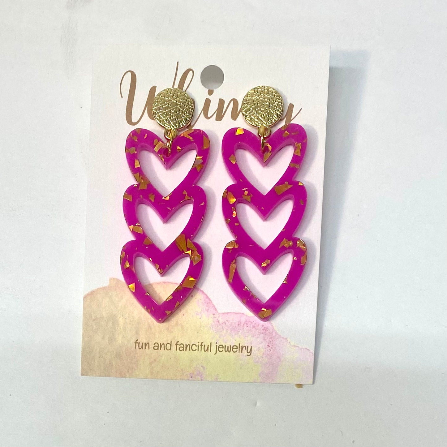 Triple Heart Pink/Gold w/Gold Disc   Whimsy Jewels