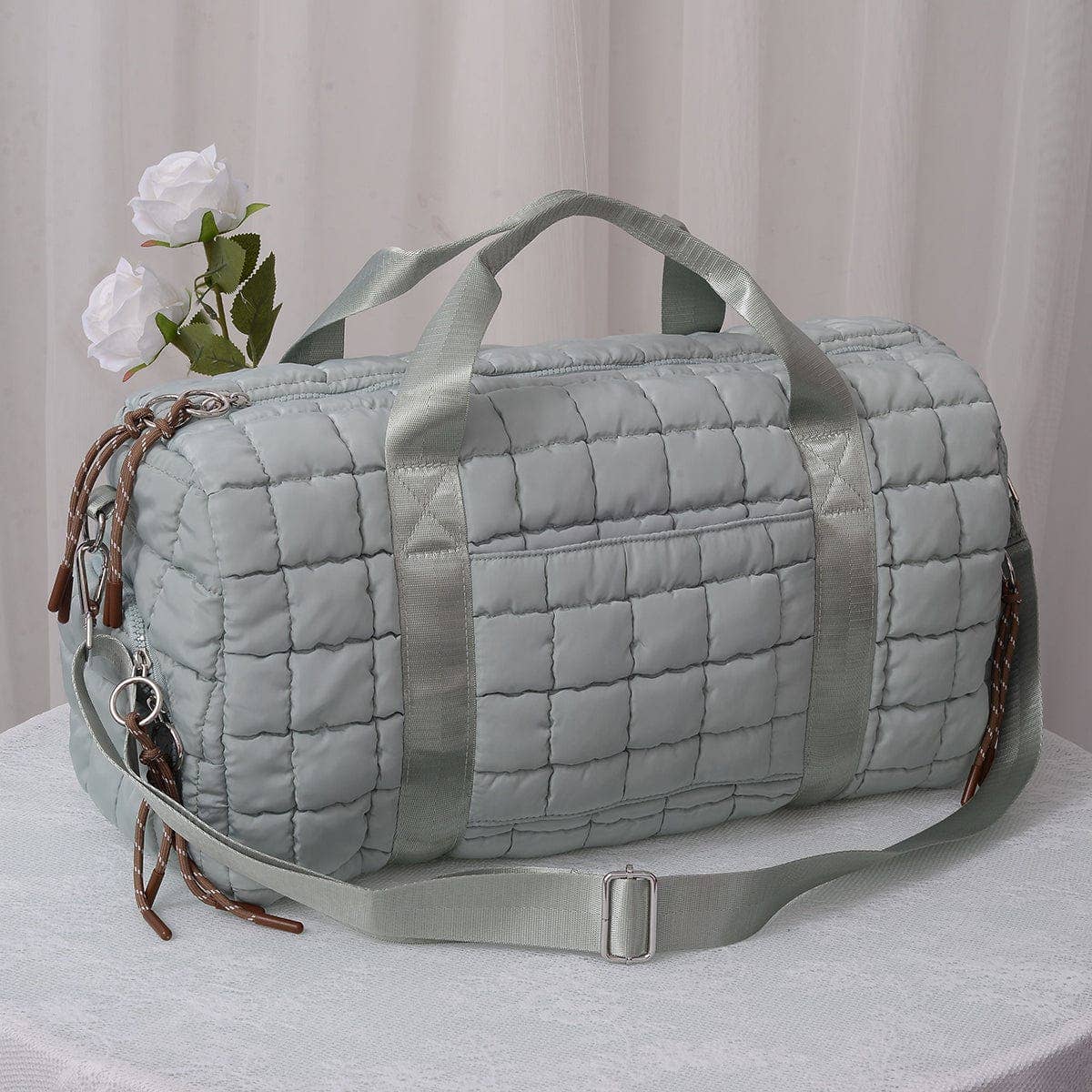 Quilted Puffer Weekender/Duffel Bag: Black