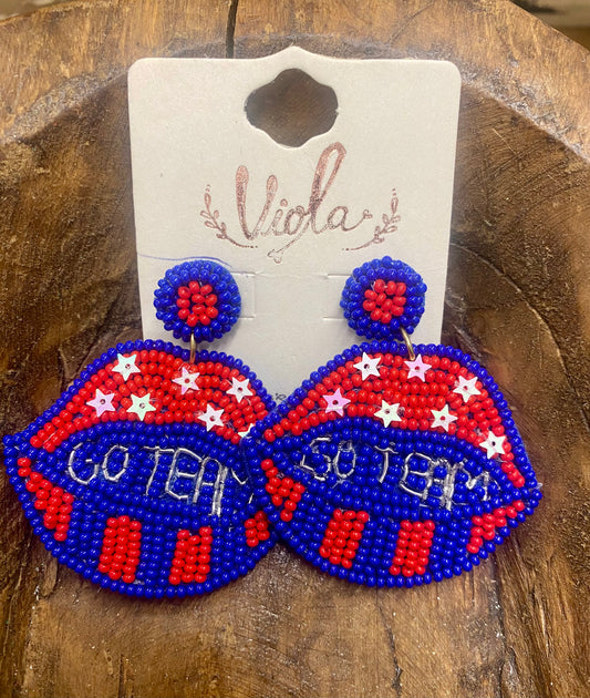 Red, Blue, White “Go Team” Seed Bead Earrings