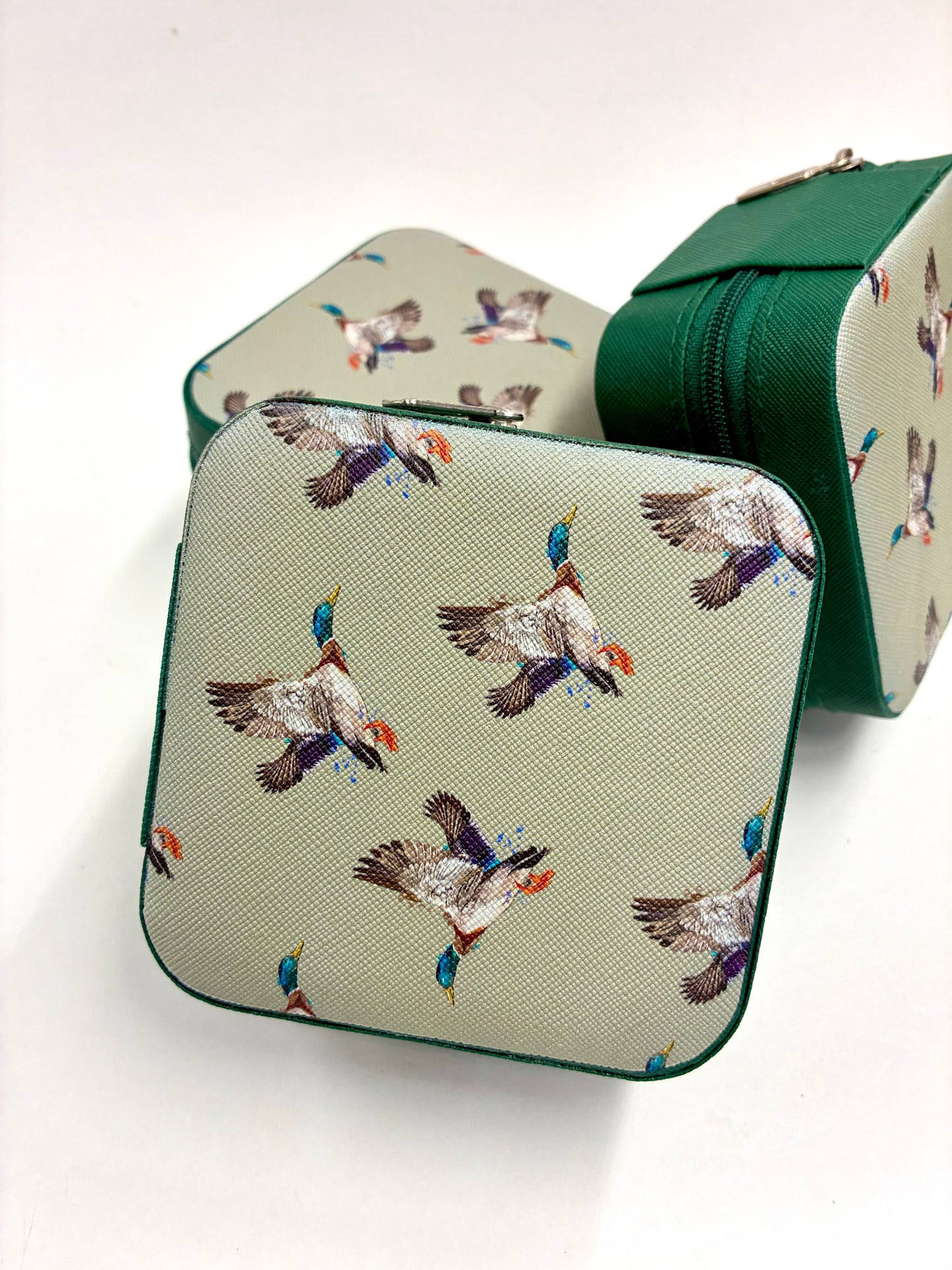 Mallard Duck Square Jewelry Case White & Green