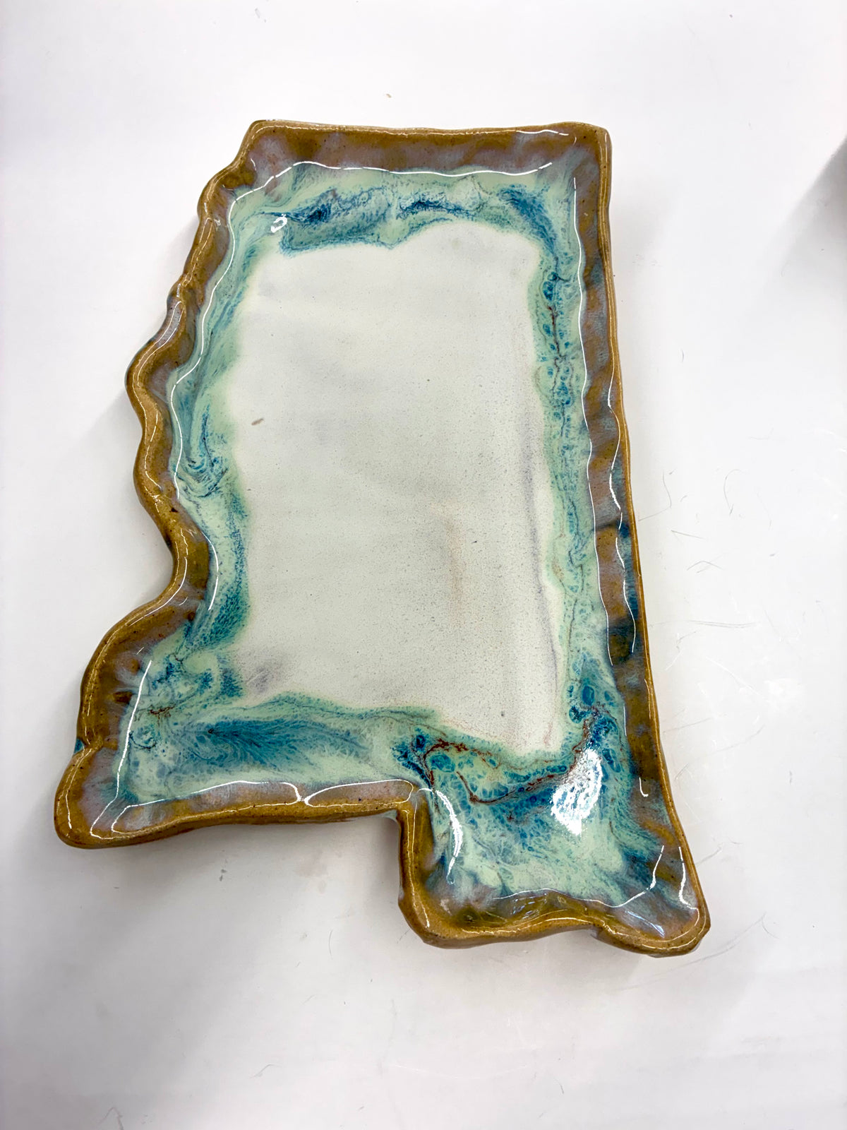 Medium MS State Shaped Plate 11x6.5” - Tab Boren Pottery #140