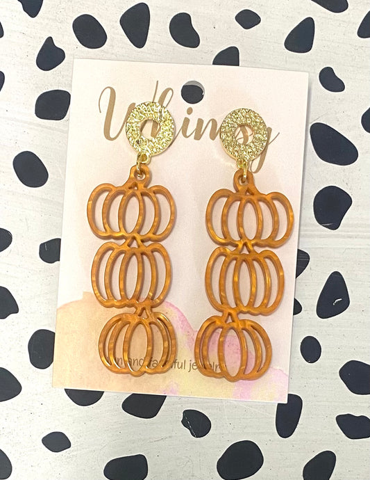 Pumpkin Earrings 3-stacked pumpkins