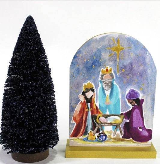 Arched Three Kings at Manger 6x2x8”